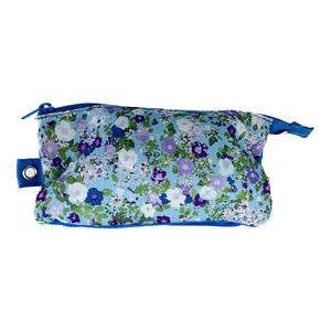 Makeup Bag Small Blue Floral 8.25 x 4.5 x 4" Five Compartments Zip Case Pouch